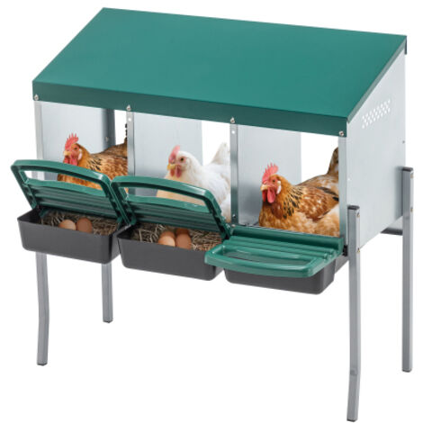 SOGES Hühnernistkästen mit 3 Nistlöchern und Beinen, inkl. Abdeckung für den Außenbereich (Hühnerstall / Geflügelhof), Farbe: Grün