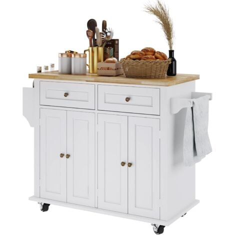 Soges Isla de cocina Carro de cocina Aparador Buffet Bar Estante grande Toallero con ruedas Especiero 2 cajones Mueble con 2 puertas