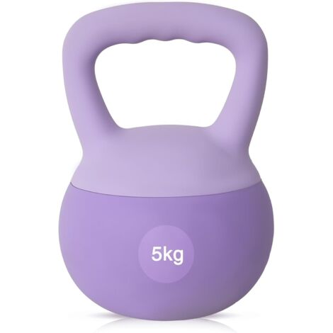 SOGES Kettlebell de 5 kg en PVC souple rempli de sable de fer, avec une large poignée antidérapante pour la musculation et le fitness à domicile et en salle de sport,Purple