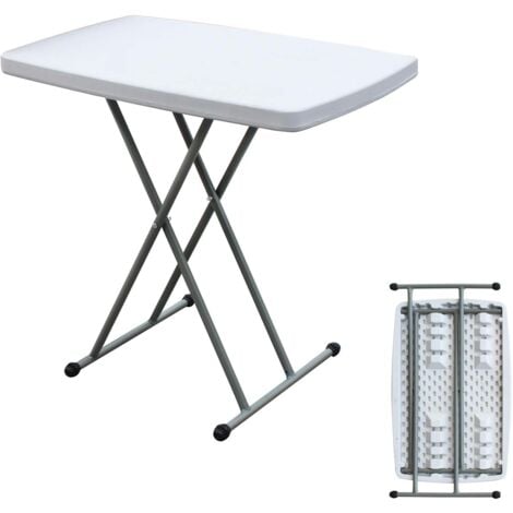 Soges Klappbarer Campingtisch Kleiner Esstisch Gartentisch Klappbar und Höhenverstellbar Aluminium Tischgestell Kein Aufbau und einfacher Transport 76 x 50 cm, Weiß