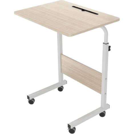 Soges Laptoptisch 60x40cm höhenverstellbarer PC-Tisch mit Rollen,Betttisch, Beistelltisch,kleiner Schreibtisch,Oberfläche mit Einschnitt,Ahorn weiß