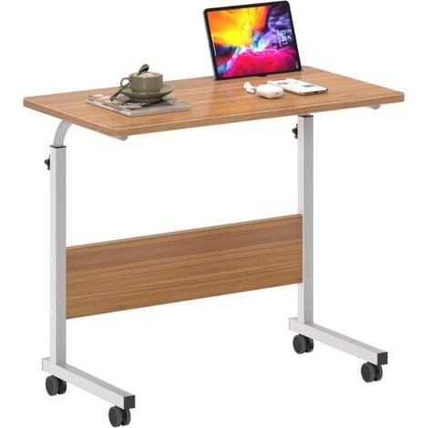 soges 05-3-80OK Höhenverstellbarer Laptoptisch Computertisch mit Tablet-Einschub, 80 x 40 cm PC-Tisch Sofatisch PfleDEtisch Beistelltisch mit Rollen Eiche