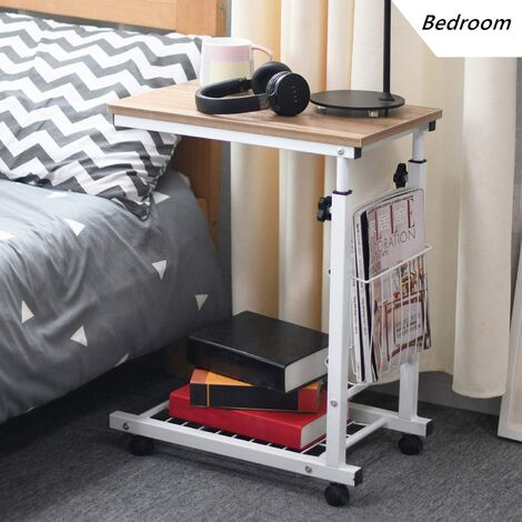 Soges Laptoptisch Beistelltisch Höhenverstellbarer Tisch mit Rollen 48 cm x 30 cm PC Tisch Notebook Sofatisch Beistelltisch für Kaffee/Snack/Aufbewahrung Beistelltisch für Zuhause
