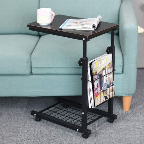 Soges Laptoptisch Beistelltisch Höhenverstellbarer Tisch mit Rollen 48 cm x 30 cm PC Tisch Notebook Sofatisch Beistelltisch für Kaffee/Snack/Aufbewahrung Beistelltisch für Zuhause