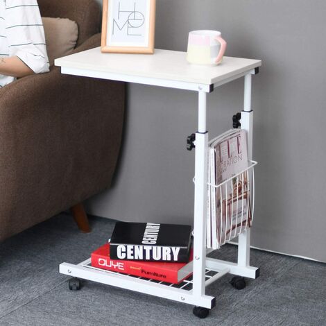 Soges Laptoptisch Beistelltisch Höhenverstellbarer Tisch mit Rollen 48 cm x 30 cm PC Tisch Notebook Sofatisch Beistelltisch für Kaffee/Snack/Aufbewahrung Beistelltisch für Zuhause