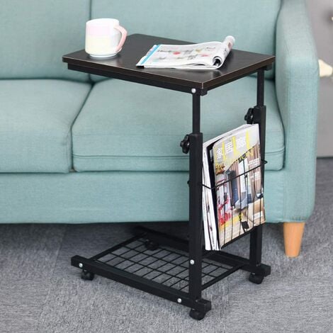 Soges Laptoptisch Beistelltisch Höhenverstellbarer Tisch mit Rollen 48 cm x 30 cm PC Tisch Notebook Sofatisch Beistelltisch für Kaffee/Snack/Aufbewahrung Beistelltisch für Zuhause
