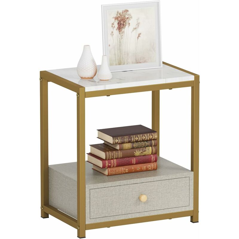 Soges - Table d'Appoint avec Tirroir Table de Chevet à 2 Niveaux Bout de Canapé Table Table Basse pour Le Salon et la Chambre à Coucher