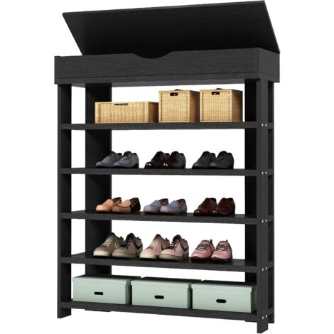 soges Meuble ¨¤ chaussures ¨tag¨¨re de Chaussures de Rangement en Bois de 5 Niveaux, Porte-Chaussures Meuble ¨¤ Chaussures Portant de Stockage ¨¤ l'Entr¨e pour Chambre/Salon, 75 30 94cm, Noir L24-BK