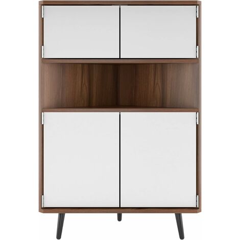 Soges – Meuble de rangement d'angle 4 niveaux – 2 portes – Étagère pour cuisine, salon, hall – Teck – Dimensions 48x48x84cm