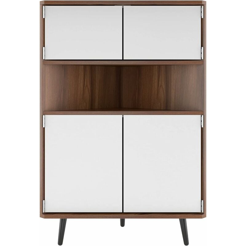 Soges - Meuble de Rangement d'Angle à 4 Niveaux, Meuble de Rangement Autoportant avec Portes et Étagère pour Cuisine, Salon, Hall, Teck