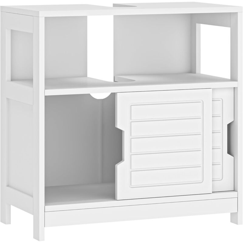 Soges - Meuble sous Lavabo Blanc, Meuble de Rangement de Salle de Bain avec Portes et Étagères pour Lavabos sur Colonne avec Pieds, 30 x 70 x 64