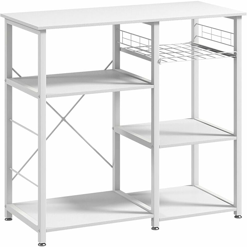 Soges - tagère de Cuisine Meuble de Rangement Support pour Four à Micro-Ondes en Métal et Bois, avec 5 Tablettes, Crochets Offerts, 90 x 40 x 83cm,