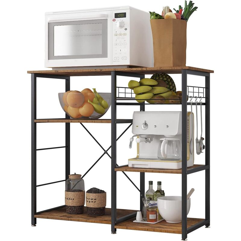 Meuble Rangement Desserte de Cuisine, Etagères de Cuisine pour Stockage, Étagère Four à Micro-Ondes Rack Etagères de Cuisine avec 3+3 Tablettes, 90 x