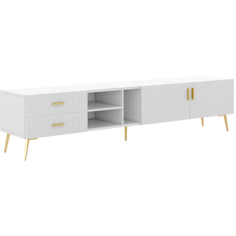 SOGES Meuble TV 180 cm, centre de divertissement, table console TV, centre de divertissement moderne, console multimédia (blanc)