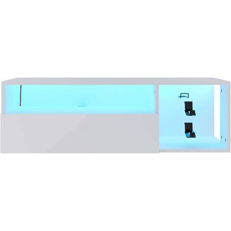Soges – Meuble TV suspendu 100 cm avec lumières LED – Panneaux de particules robustes – 2 crochets pour manettes de jeu – Design moderne et fonctionnel