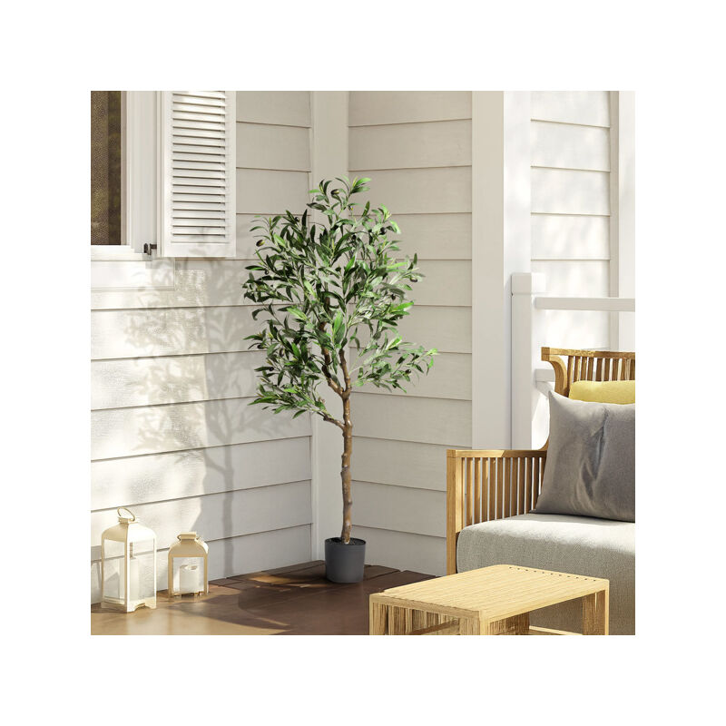 Soges - Olivier artificiel de 120 cm, 550 feuilles et 22 fruits, en tissu de soie pvc