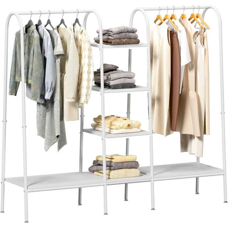 Soges - Porte-Manteau Portant à vêtements en Bois et Métal, avec 4 Etagères de Rangement, Gain de Place, pour Chambre, Entrée, Bureau, 100 x 40 x