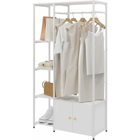 Soges – Porte-vêtements sur pied avec armoire de rangement – Construction robuste en métal – Dimensions L100cm x P40cm x H180cm – Pour chambre et entrée