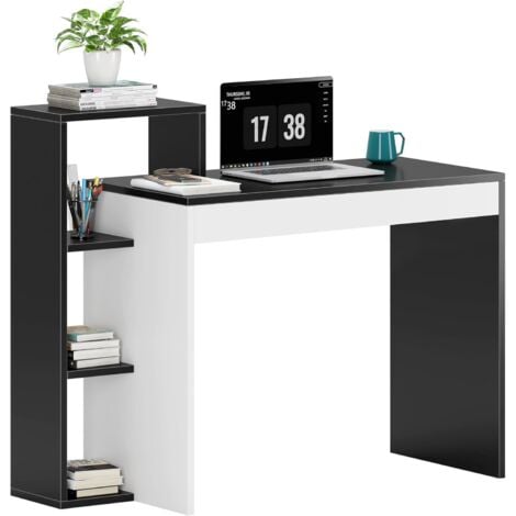DLANDHOME soges bureau , établi en bois composite avec étagère pour dossiers,blanc/noyer, 110 x 40 x 90 cm