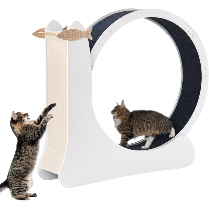 Soges - Roue d'exercice pour Chat pour Entraînement à la Maison, Tapis de Course pour Chat, Tapis Roulant pour Chat en Bois avec Griffoir et Aire de