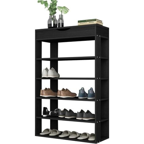 Soges Schuhregale 5 Ebenen mit Schubladen Holzschuhe Lagerregal Schuhe Organizer Schuhaufbewahrung 75x 30 x 94 cm