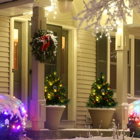 SOGES Set di 2 alberi di Natale, mini albero di Natale artificiale con luci a LED, plastica, metallo, Ø33 x 75 cm, verde