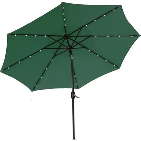 Soges Sonnenschirm 265 cm, UPF 50+, Strandschirm, Gartenschirm, höhenverstellbar und klappbar auf 30°, Sonnenschutz mit LED-Solarbeleuchtung für Garten, Balkon, Terrasse, Strand, ohne Ständer