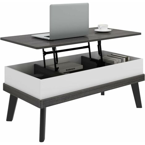 soges Table basse ，plateau relevable design industriel - blanc and gris - gris