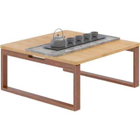Soges – Table basse pliable en bambou naturel 70x70x31cm – Design zen – Pieds pliants – Pour salon, chambre ou bureau