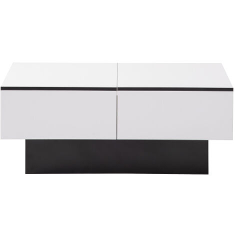 SOGES Table basse universelle pour salon, haute brillance, avec table escamotable et rangement (blanc)