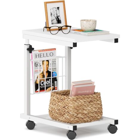 Soges – Table d'appoint réglable 48 cm x 30 cm – Hauteur ajustable 56 à 76 cm – Avec roulettes verrouillables – Pour salon ou chambre