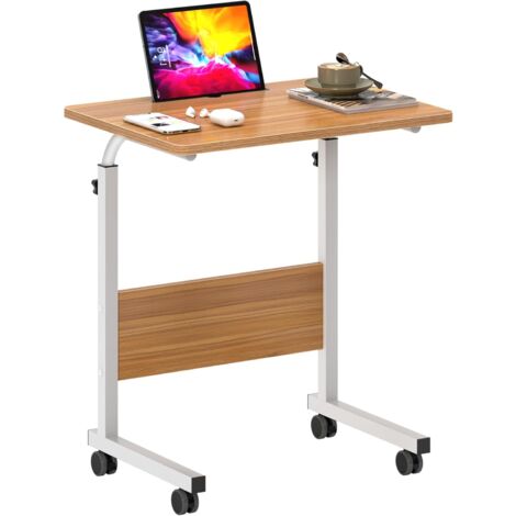 Soges – Table d'appoint réglable en hauteur 60x40 cm – Avec roulettes orientables – Panneau bois et métal – Fente pour tablette intégrée