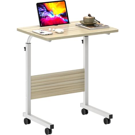 Soges – Table d'appoint réglable en hauteur 60x40 cm – Structure en MDF et métal – Roulettes pour mobilité – Capacité 20 kg – Hauteur ajustable 71-90 cm