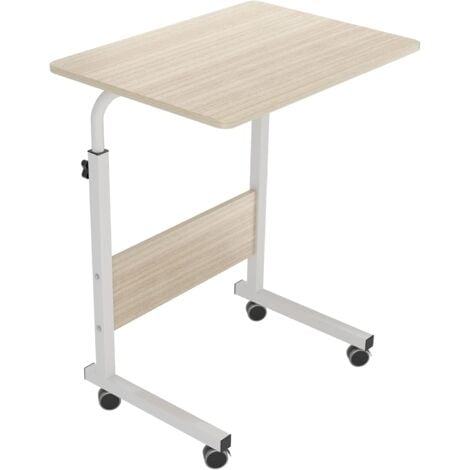 Soges Table d'appoint réglable en hauteur pour bureau d'ordinateur portable 60 x 40 cm, table de support d'ordinateur avec 4 roulettes verrouillables,Érable Blanc