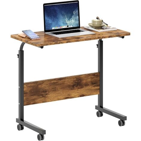 SOGES Table d'appoint réglable en hauteur pour bureau d'ordinateur portable 80 x 40 cm, table de support d'ordinateur avec 4 roulettes verrouillables,Chêne