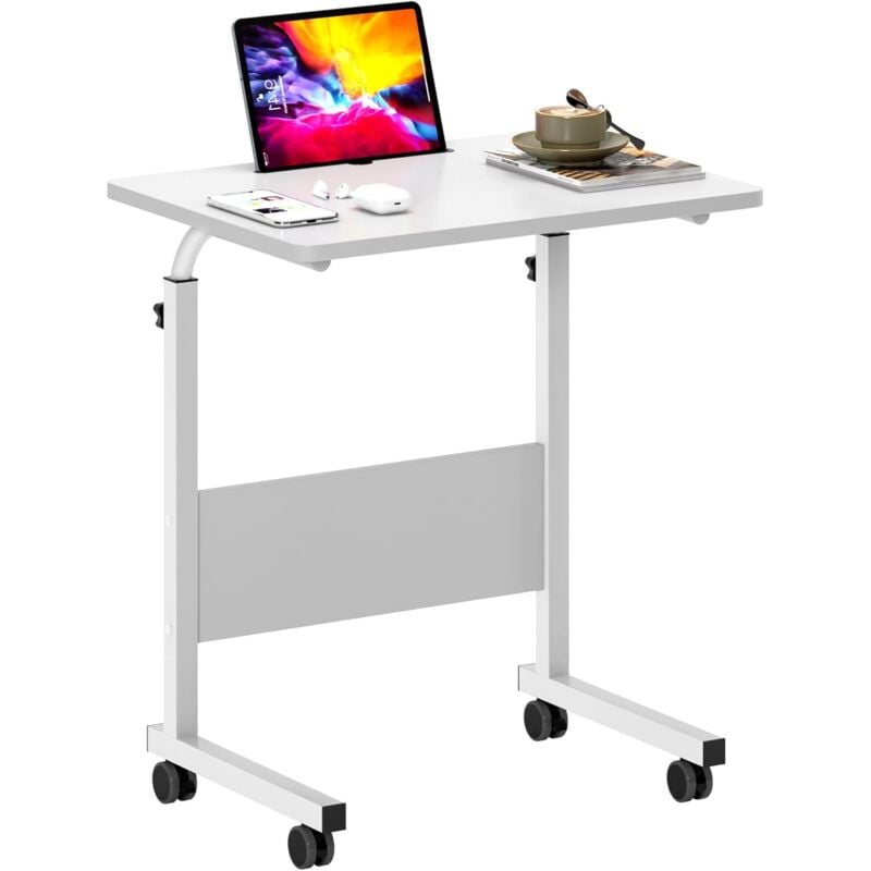 Soges - Table pour ordinateur portable réglable en hauteur, petite table d'appoint 6040 cm amovible avec roulettes et fentes pour étagères,Blanc