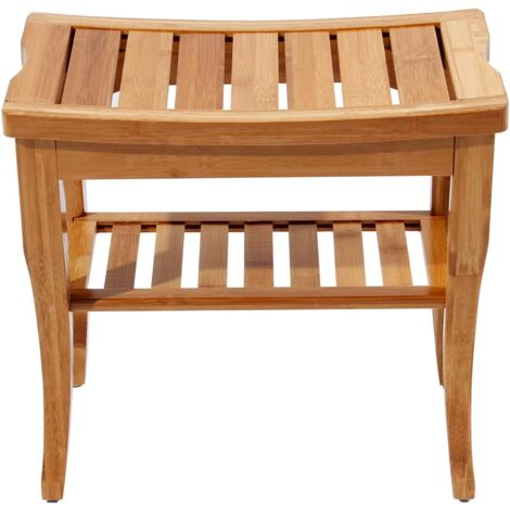 Soges – Tabouret de salle de bain en bambou – Meuble à chaussures 2 niveaux – Charge max 80 kg – Dimensions 47.5 x 26 x 44.5 cm