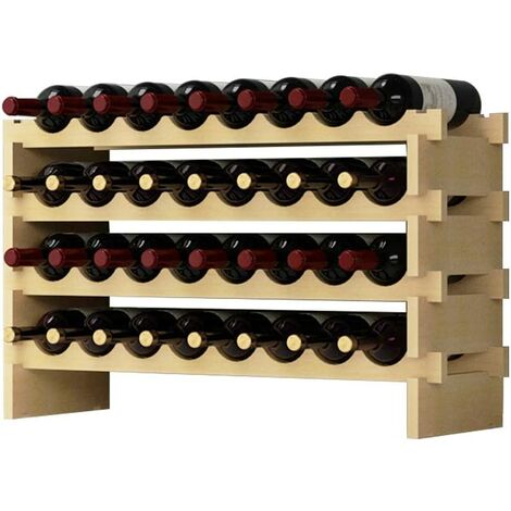 Soges Weinregal Stapelbares Weinregal 4-Tier Weinlagerung für 32 Flaschen Weinständer Flaschenständer Weinlagerschrank aus Holz Weinregal Holz Stapelbar