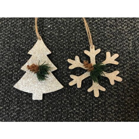 Soggetto natalizio in legno con fiocchi glitterati oro - Feeric lights & christmas