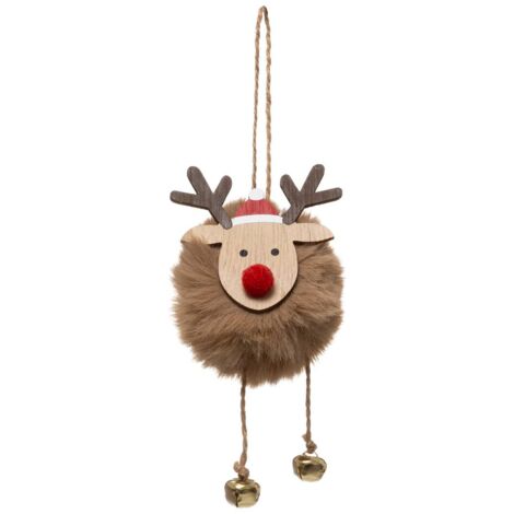 Soggetto natalizio renna di legno campana di pelliccia beige - Feeric lights & christmas