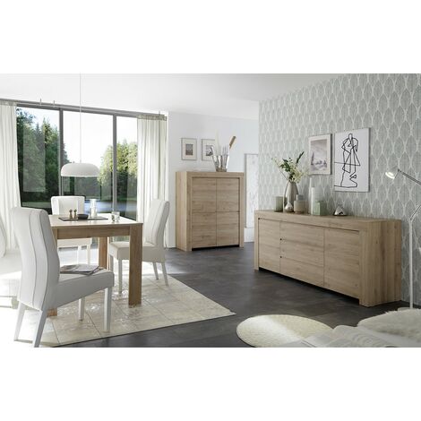 Cadiz BR credenza soggiorno madia 184cm 4 ante bianco lucido rovere