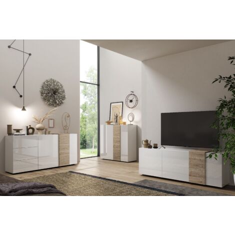 Soggiorno Giovanna linea Olimpo finitura Bianco Lucido e Rovere Kadiz