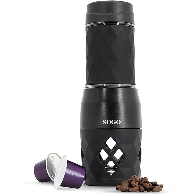 Sogo - Caffettiera manuale 3in1 (capsule, macinato e tè) porta-espresso moka nera