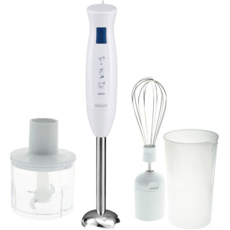 SOGO Human Technology Frullatore ad immersione 400 W con misurino, con trituratore, Sbattitore Bianco