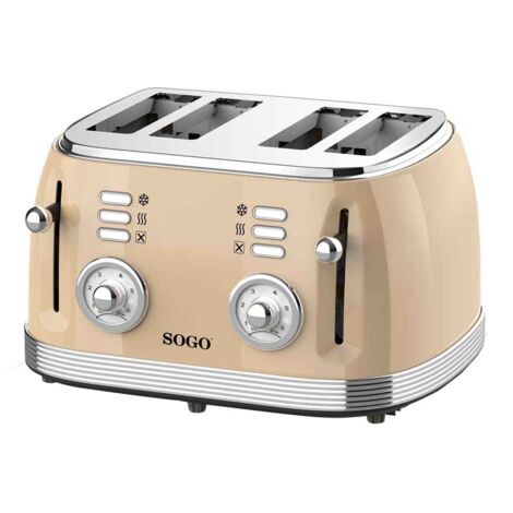 SOGO Human Technology Tostapane 4 fette Spia luminosa, Funzione toast Beige, Metallico