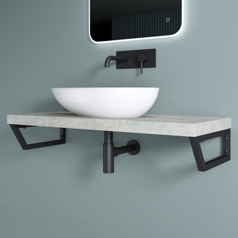 Doporro Équerre de Fixation Plan de Toilette Étagère Tablette Murale Porte-Serviette en Acier Inoxydable 1 Pièce Noir 43x2,5x15cm WH04