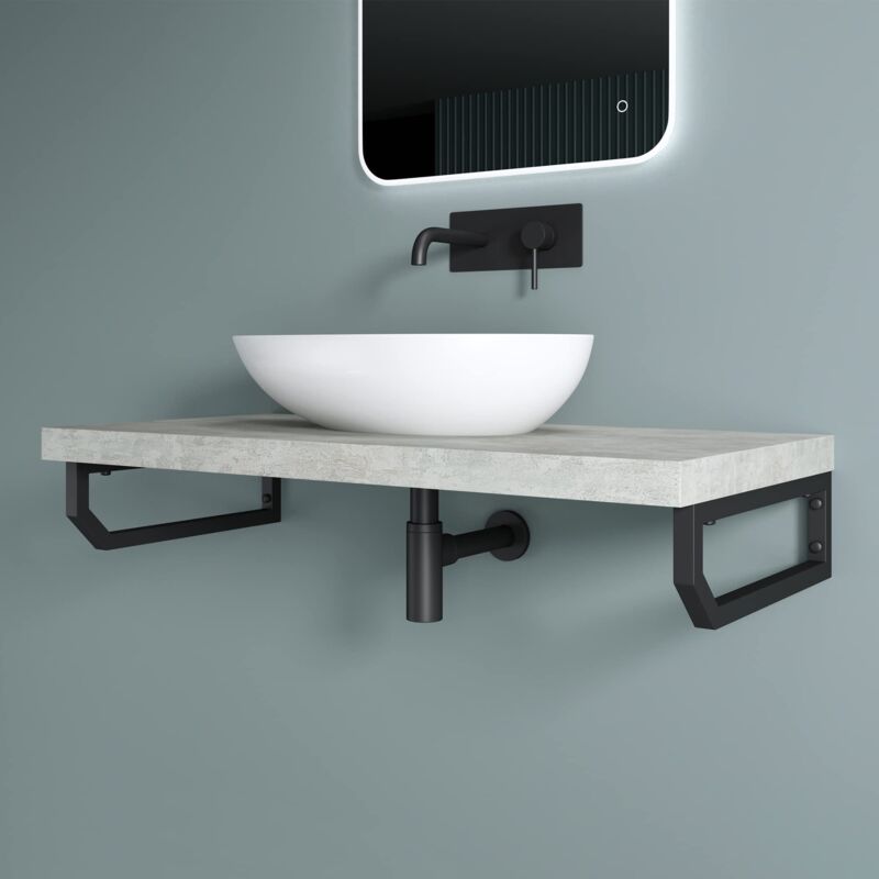 Doporro Équerre de Fixation Plan de Toilette Étagère Tablette Murale Porte-Serviette en Acier Inoxydable 1 Pièce Noir 40x2,5x15cm WH03