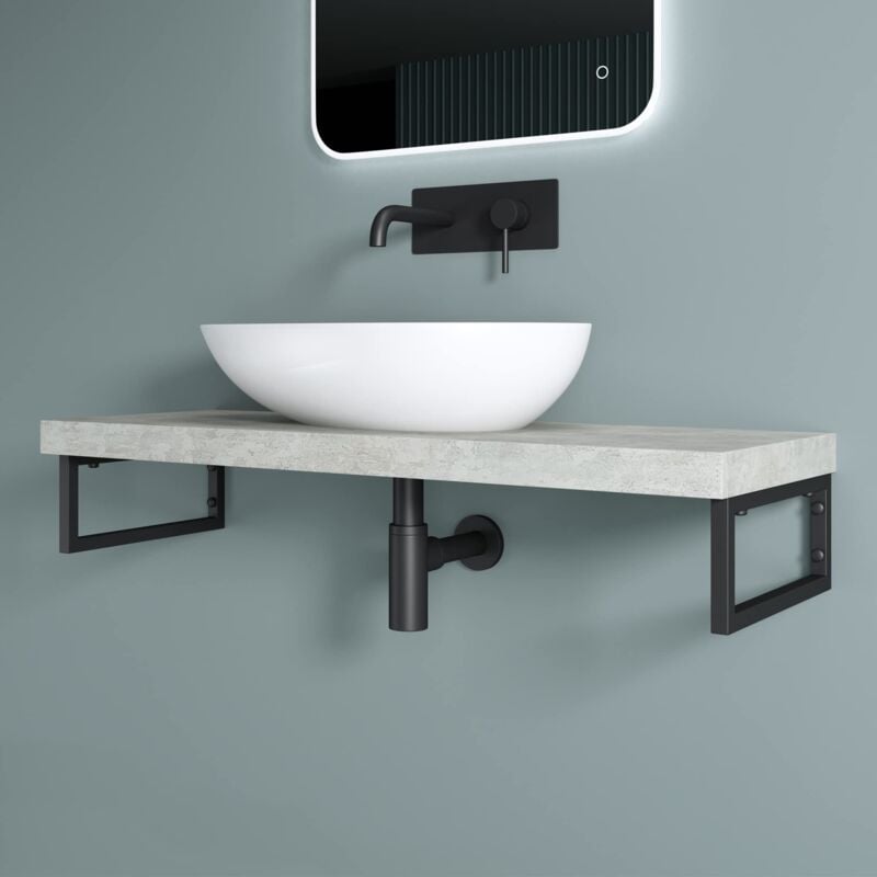 Doporro Équerre de Fixation Plan de Toilette Étagère Tablette Murale Porte-Serviette en Acier Inoxydable 1 Pièce Noir 40x2,5x15cm WH01