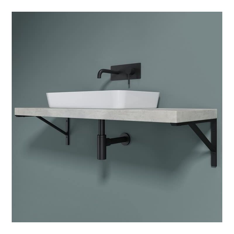 Doporro Équerre de Fixation Plan de Toilette Étagère Tablette Murale Porte-Serviette en Acier Inoxydable 2 Pièces Noir 45cm WH02