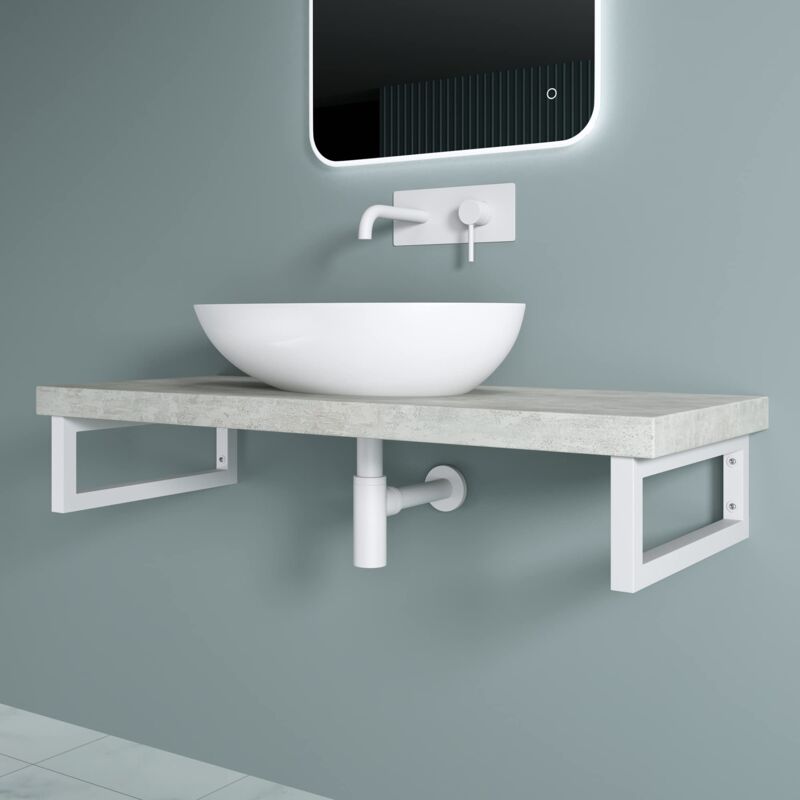 Doporro Équerre de Fixation Plan de Toilette Étagère Tablette Murale Porte-Serviette en Acier Inoxydable 1 Pièce Blanc 50x3x15cm WH01